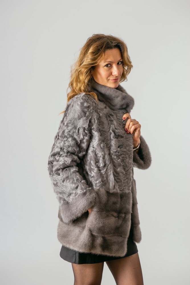 Grey xiangao lamb fur jacket - Pellicceria Serra