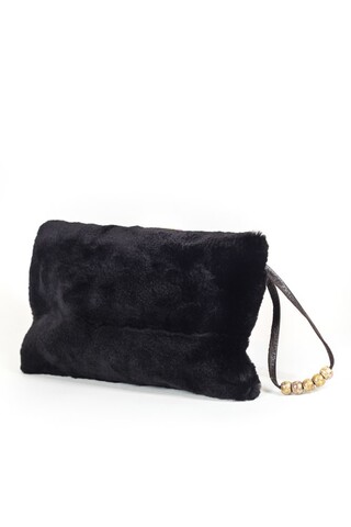 Black epilated mink clutch bag