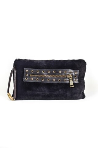 Black epilated mink clutch bag