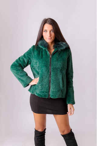 Green lapin fur jacket