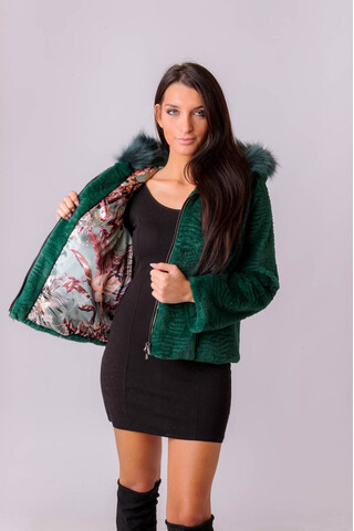 Green lapin fur jacket