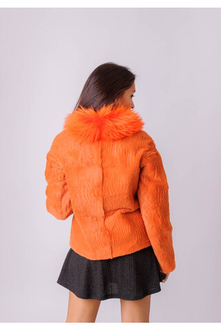 Orange lapin fur jacket,...