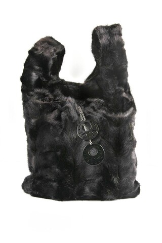 Black mink fur bag