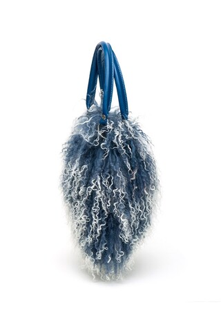 Brushed blue mongolian fur bag