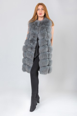 Gray dyed fox vest