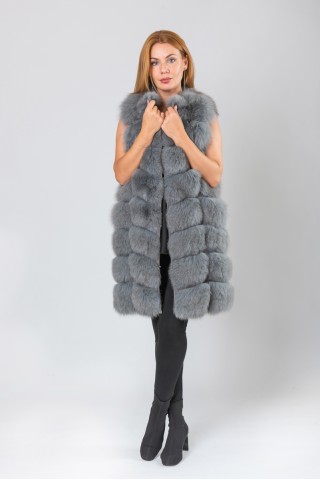 Gray dyed fox vest