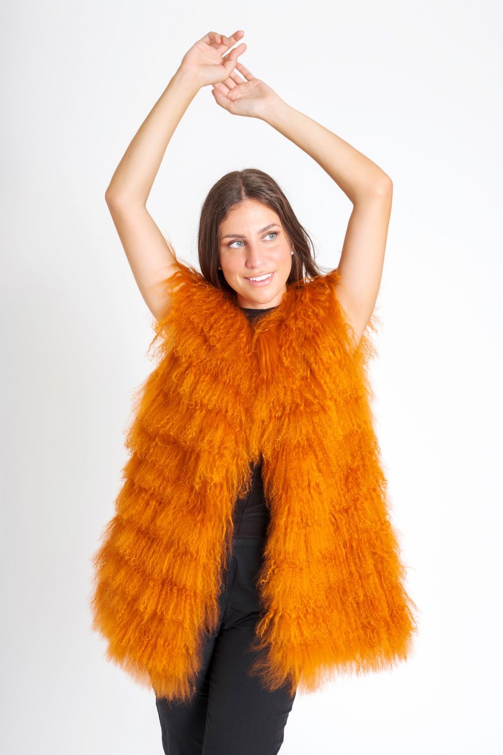 Orange Mongolian vest Pellicceria Serra