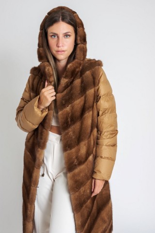 Down jacket with mink front