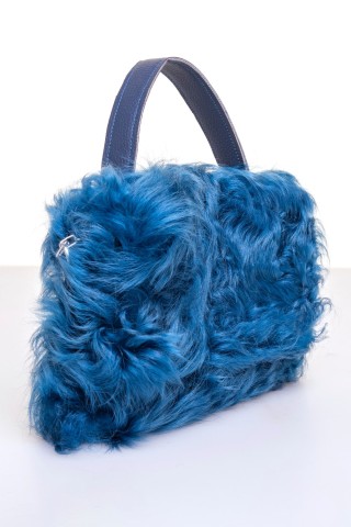 Mini borsa in agnello blu