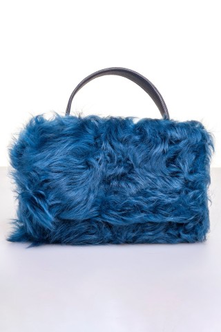 Mini borsa in agnello blu