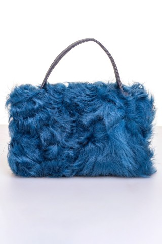 Mini borsa in agnello blu