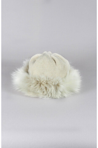 Fur trimmed wool cap.