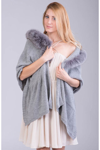 Wool cloak with fox fur collar