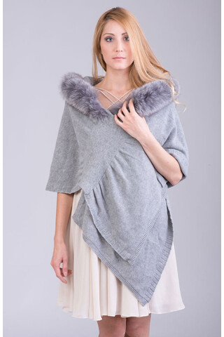 Wool cloak with fox fur collar