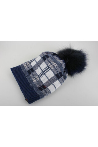 Woolen hat with pompon in...