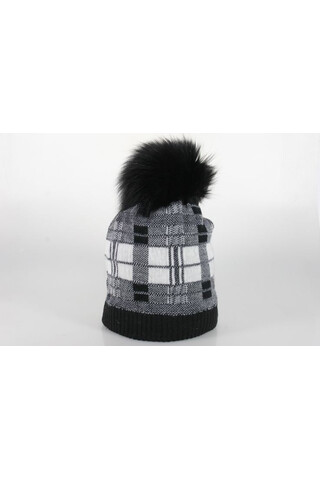 Woolen hat with pompons in...