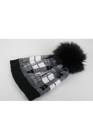 Woolen hat with pompons in...