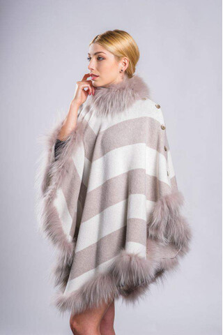Wool beige cloak with foxy...
